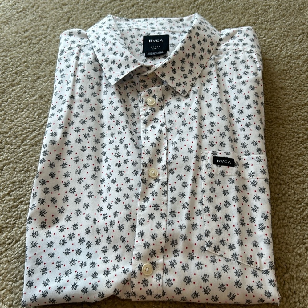 RVCA White Floral Casual Button Down Shirt